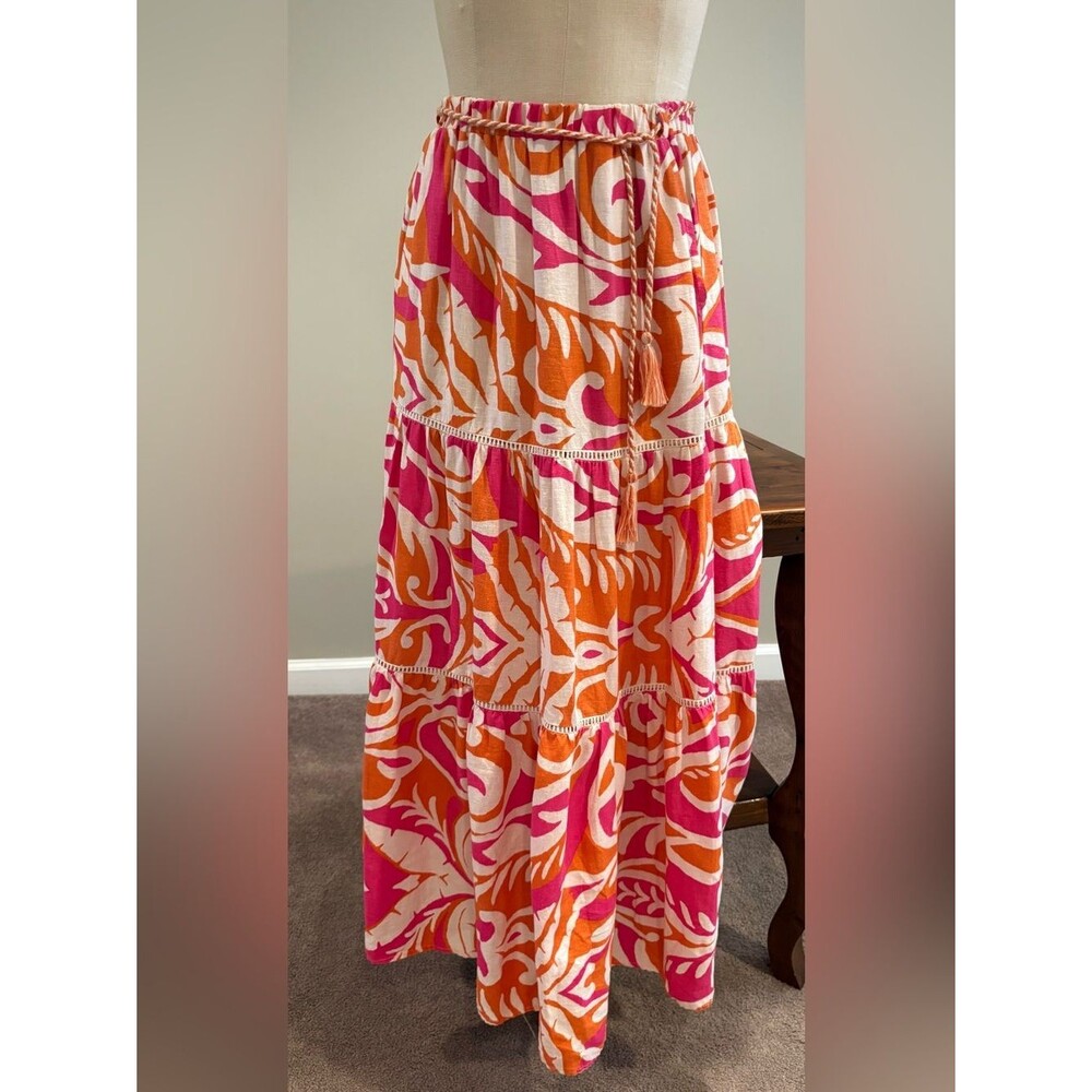 Christian Siriano Tiered Linen Blend Maxi Skirt Size XS